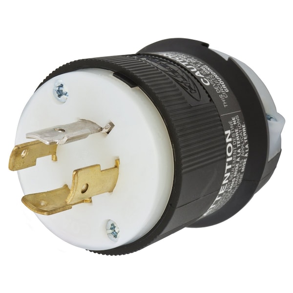 Locking Plug, L19-20P, 20 A, 277/480V AC, Three Phase, 4 Pole, Screw Terminals, Black, White